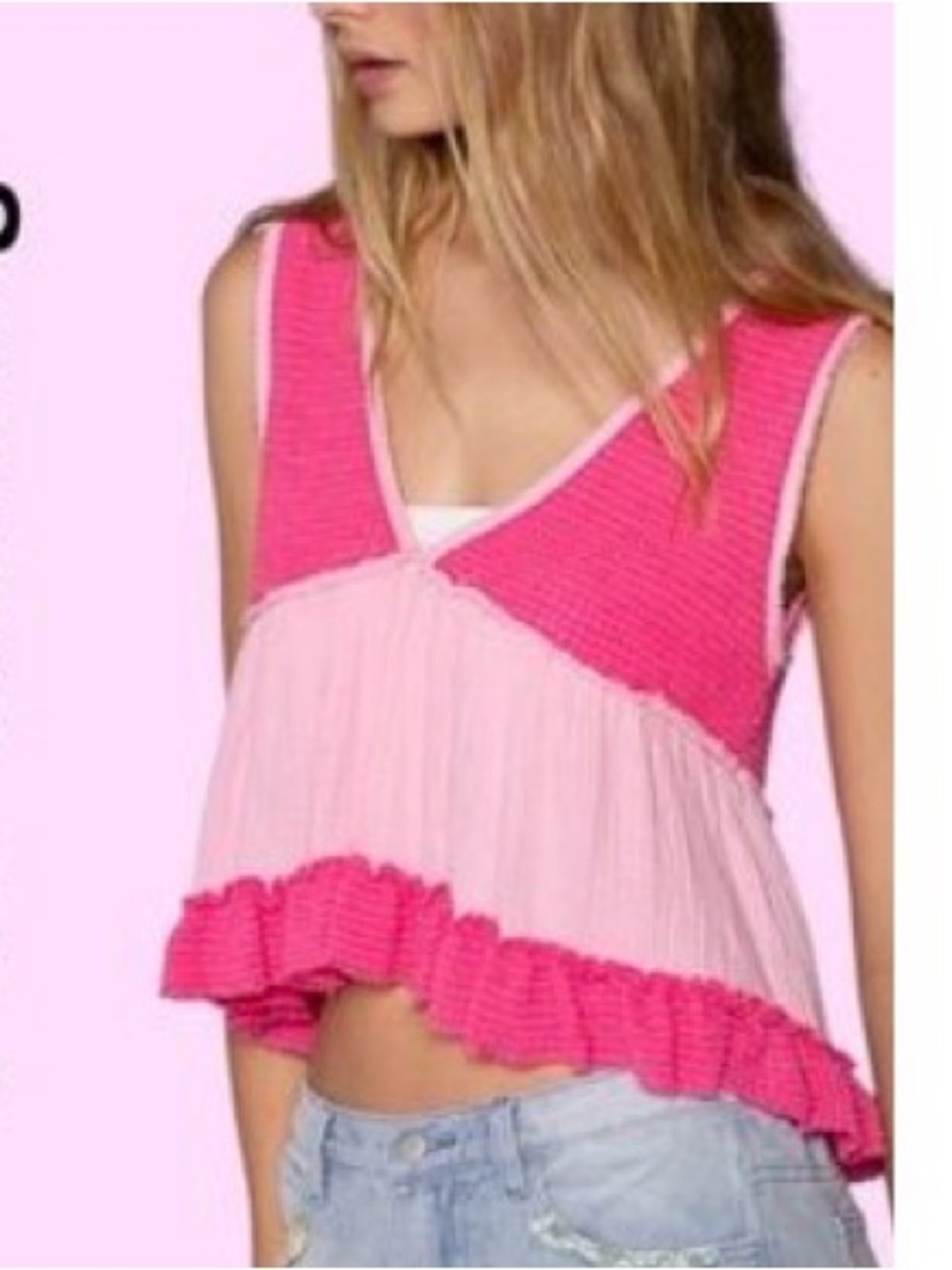 POL Pink Two-Tone Ruffle Tank Top - Picture 3 of 3